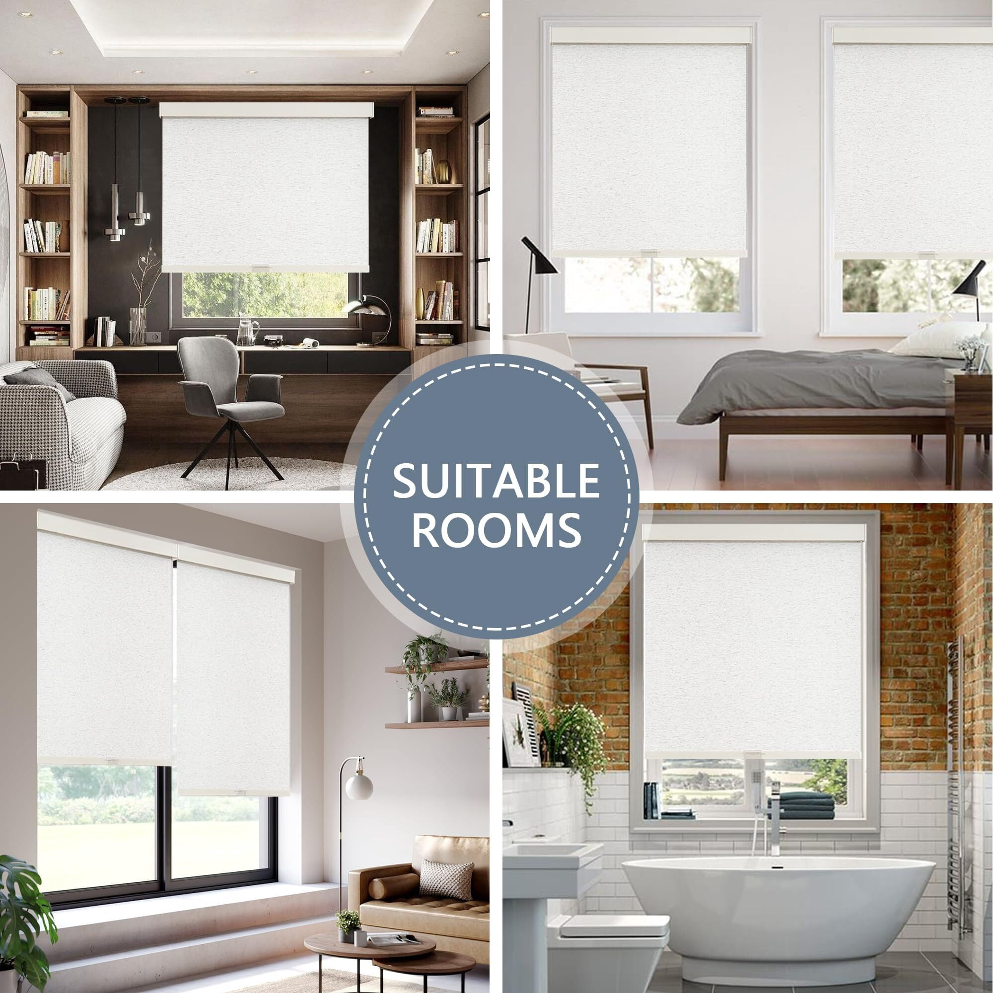 AOSKY Cordless Blackout Roller Shades, Free-Stop Natural Woven Window Blinds Thermal Insulated UV Protection for Home and Office, 41"W x 72"H, Linen