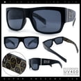 thumbnail image 2 of Locs Mens Day of Dead Skull Print Thick Arm Rectangle Horn Rim Sunglasses Brown, 2 of 8