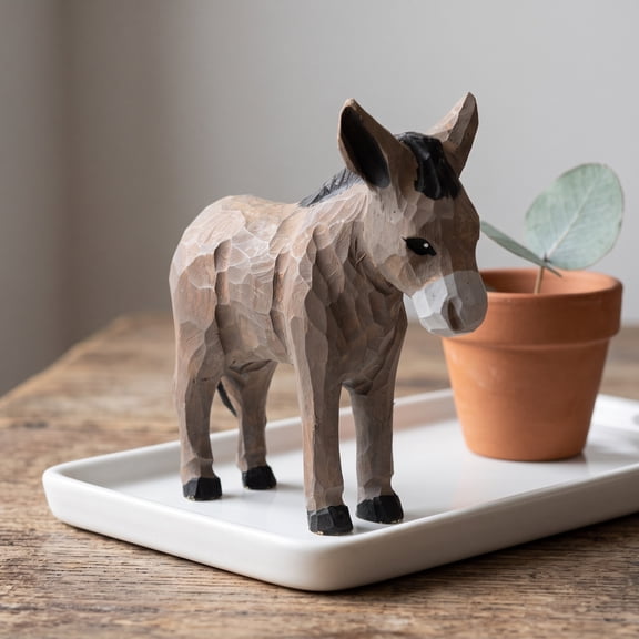 Handcrafted Wooden Mini Donkey Statue - 3D Animal Figurine Collectible, Perfect Shelf Ornament for Bedroom, Playroom, and Home Decor