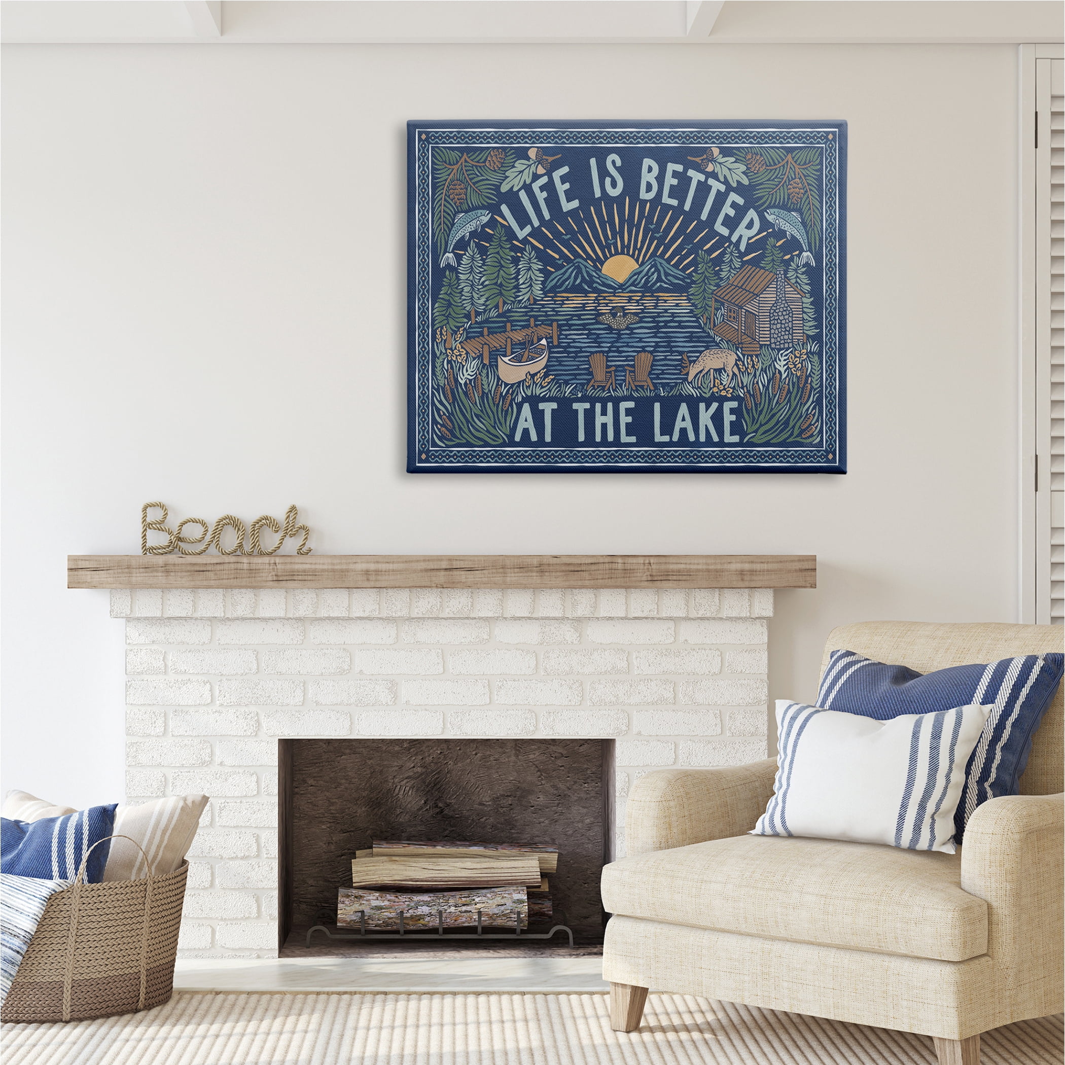 Stupell Industries Night Lake Scene Phrase Nature Painting Gallery Wrapped Canvas Print Wall Art, 48 x 36