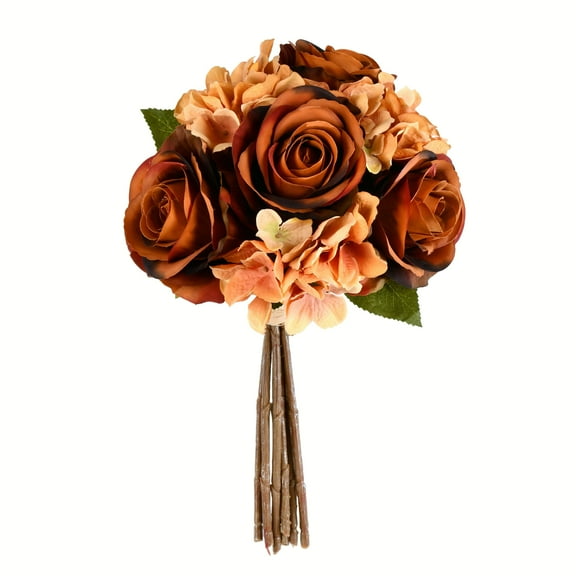 Vickerman 13" Artificial Brown Rose and Hydrangea Bouquet, Pack of 2