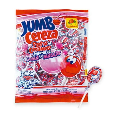 De La Rosa Jumbo Cherry Pop With Bubble Gum Filling, 33.5 oz
