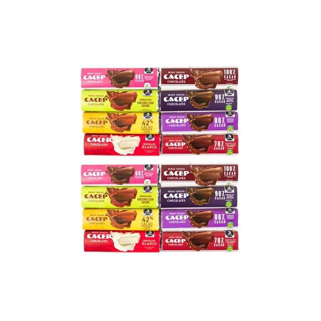 CACEP | Paquete de 8 barritas con diferentes porcentajes de cacao orgánico | 2 pack | Barritas de 20g | Snacks saludables | 100% mexicanos