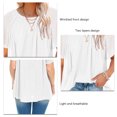 thumbnail image 3 of Camiseta de mujer con cuello redondo, ligera, transpirable, holgada, informal, fluida, arrugada, delantera, manga corta, camiseta para verano, mujer, blanco, S, 3 of 4