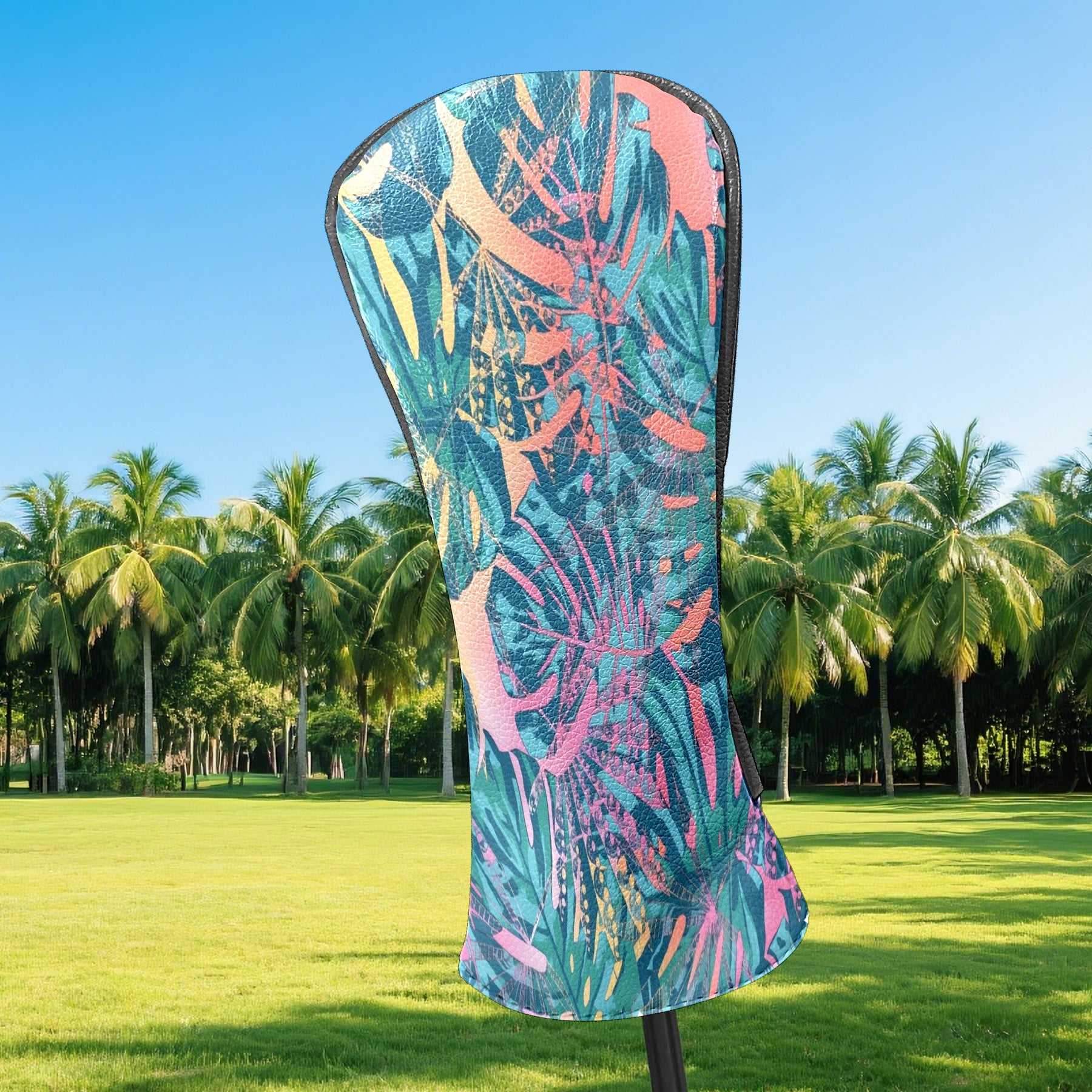 Golf Club Covers, Green Floral Premium PU Leather Driver Hybrid Putter Head Covers with Velvet Lining, Waterproof Golf Gifts for Men Women