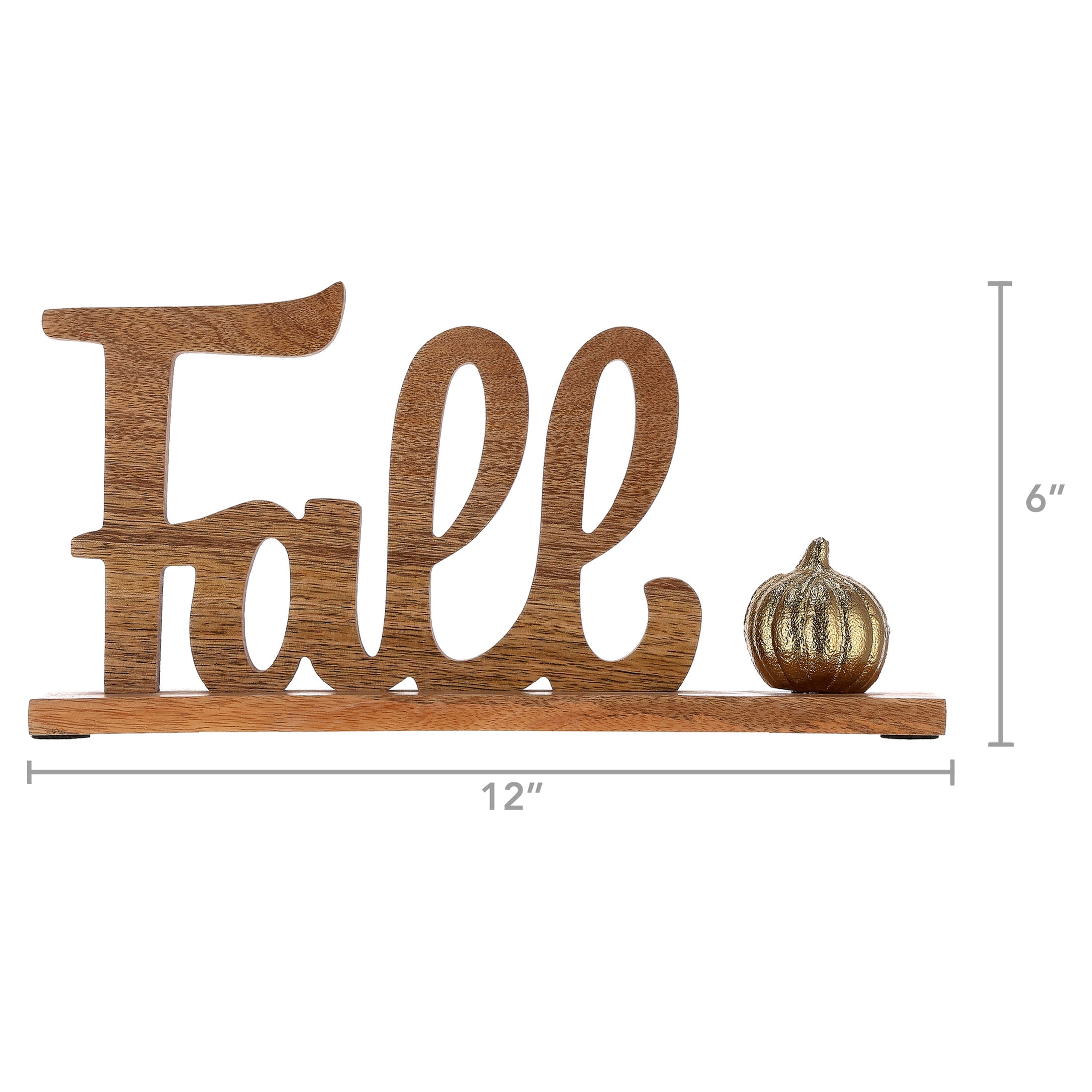 Wood Tabletop Sign with Metallic Pumpkin Accent, Natural, 12" x 6", Fall by Way To Celebrate