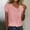 Pink, variant on POTETI T Shirts for Women Plus Size Pink Solid Blouse Plain Casual Short Sleeve Elegant Vintage V-Neck Regular Button Tops