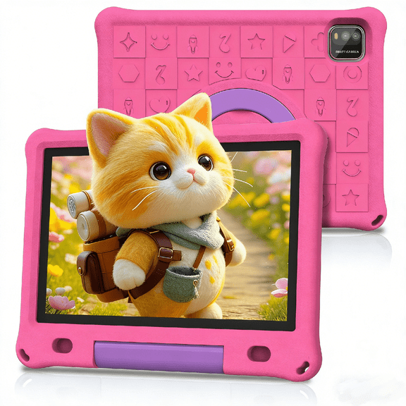 10inch Kids Tablet Android 15,1280x800 HD Ips Display Tablet with Eva Case,12GB (3g 9g) RAM 64GB Rom,Quad-Core, Wi-Fi6,6000mAh,Parental Control App Google Certified - Pink