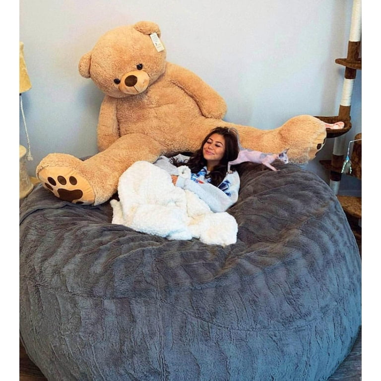 6FT Giant Faux Fur Bean Bag Cover for Adults Round Fluffy Bean Bag Bed No Filler Machine Washable Big Size Walmart
