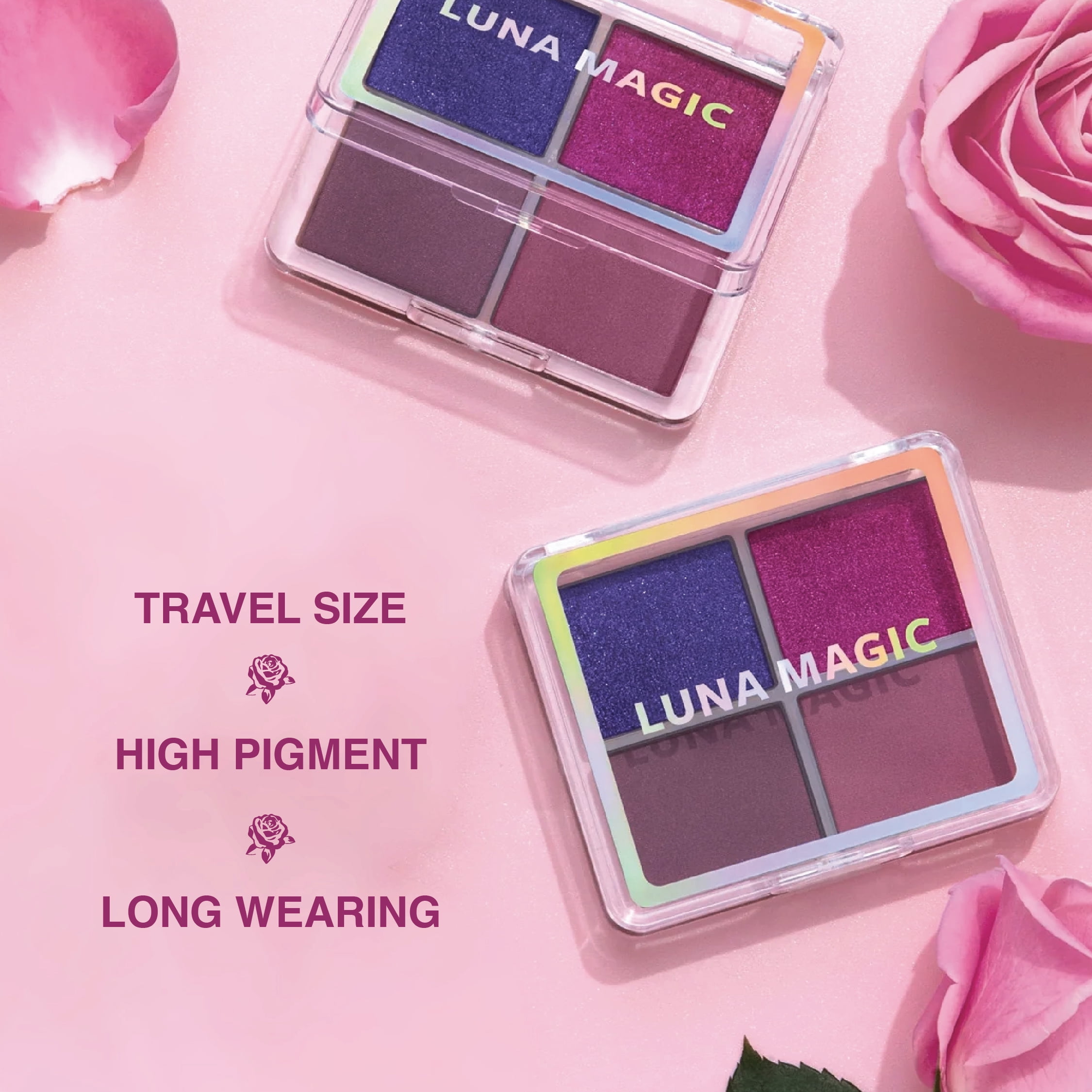 LUNA MAGIC High Pigment Travel Makeup Quad Eye Shadow Palette, Romance, Mini