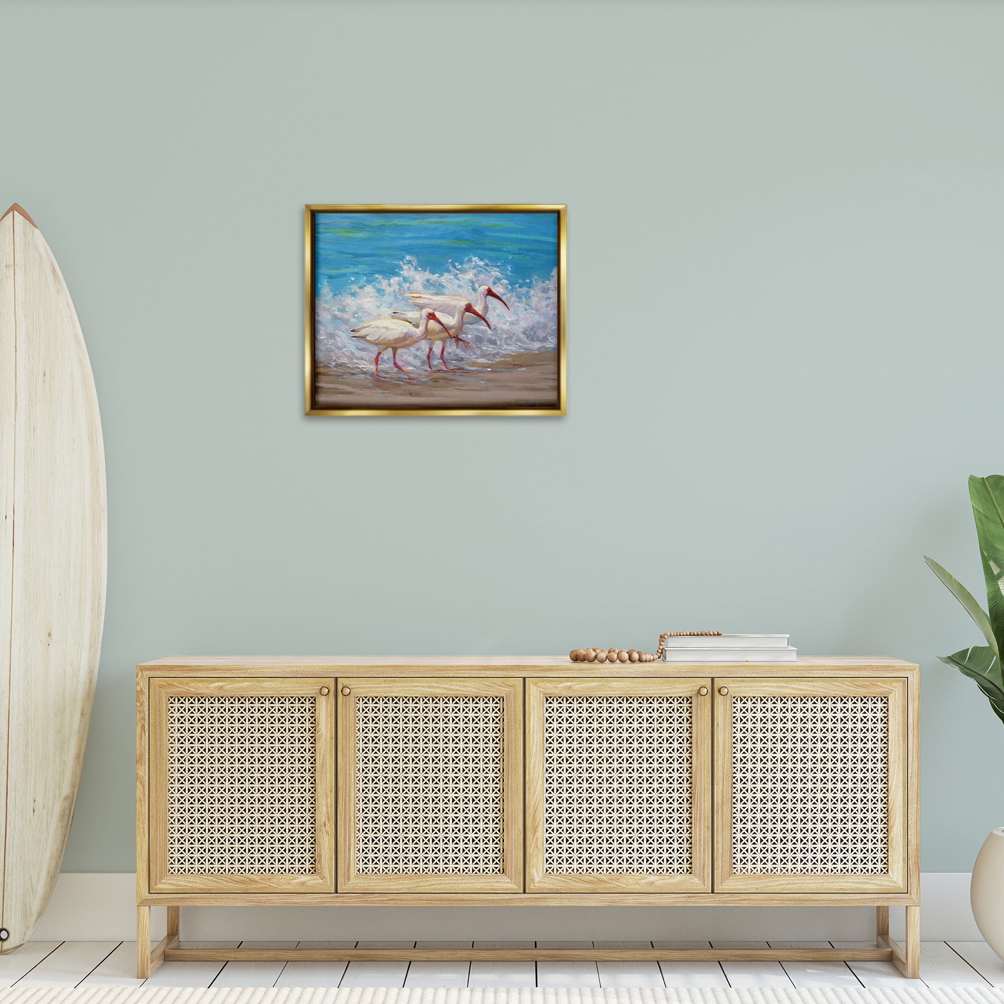 Stupell Industries Splashing Sea Birds Animals & Insects Painting Gold Floater Framed Canvas Art Print Wall Art, 31 x 25