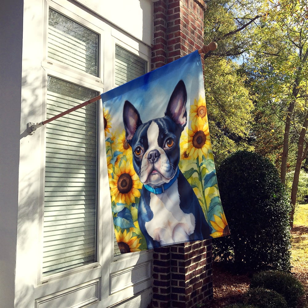 Boston Terrier in Sunflowers House Flag 28 in x 40 in