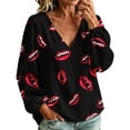 thumbnail image 2 of Lnmiateer Print V Neck Long Sleeve Tunic for Women Loose Fit Breathable Casual Trendy Streetwear Fashion Daily Blouse, 2 of 6