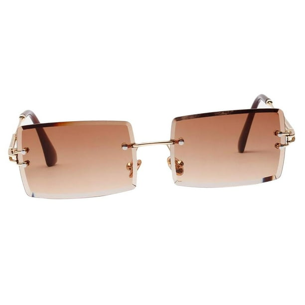 de Sol Retro para Mujeres Y Hombres, Cuadradas Clásicas de Moda, Monturas Sin Montura, Lentes Tintadas, Protección UV400 café Soledad Gafas de sol rectangulares para mujer