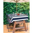 thumbnail image 3 of Lsrtoss Outdoor Tablecloth with Umbrella Hole & Zipper, Navy Blue Striped Rectangle Tablecloth 60x120 Inch, Modern Farmhouse Blue White Stripes Patio Table Cover Waterproof Table Cloth for Picnic, 3 of 7