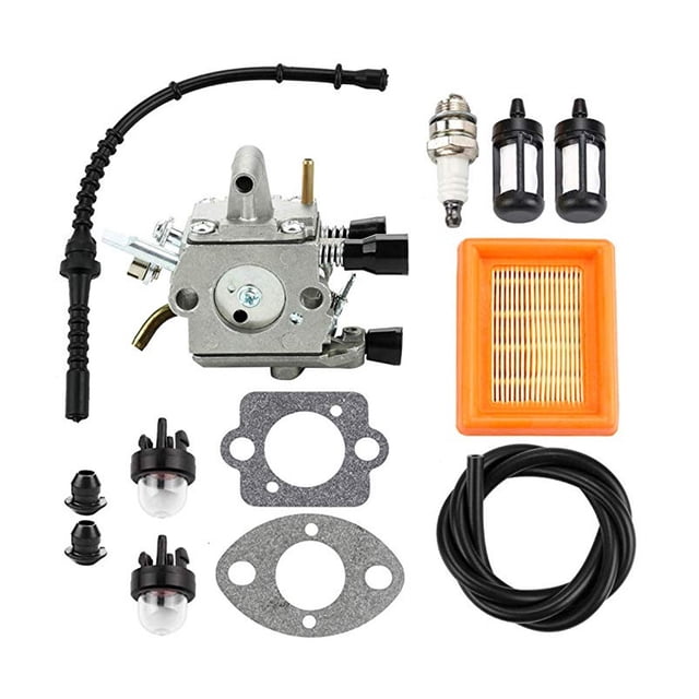 Kit de carburador STIHL fs120 fs120r bt120 bt120c fs200 fs200r sp200 fs250 fs250r boquilla de cepillo, arandela + filtro de aire y filtro de combustible tubo de combustible