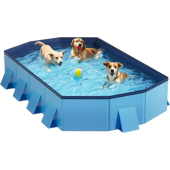 Foldable Dog Pool for Unique Octagonal Structure, 72'' Durable Dog Pool with Reinforced Support Boards for Outside Backyard