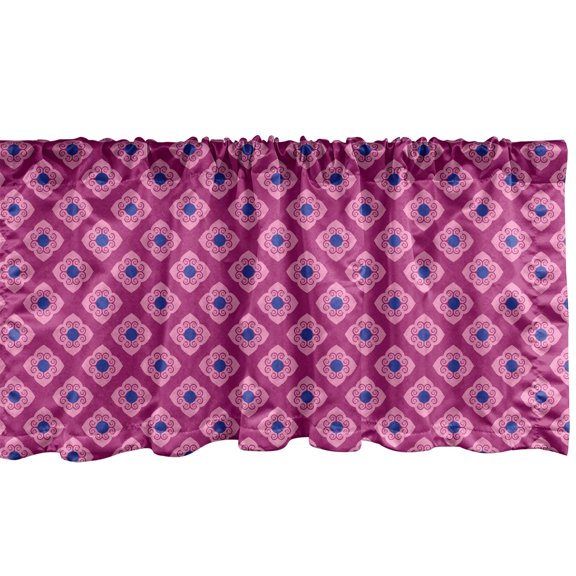 Ambesonne Abstract Window Valance, Geometric Floral Mosaic, 54" X 12", Dark Magenta Pink