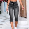 thumbnail image 2 of Shorts for Women Trendy,Jean Capris for Women Stretchy Drawstring High Waisted Cargo Jeans Trendy Slim Fit Denim Capri Pants with Pockets, 2 of 6