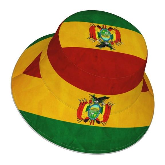 Unisex Vintage Bolivian Flag Bucket Hat Fisherman Cap Reversible Travel Sunhat With Reflective Stripe