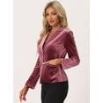 thumbnail image 2 of Chaqueta de terciopelo de oficina frontal con botón de solapa con muesca vintage para mujer Rosa Sucio M, 2 of 6