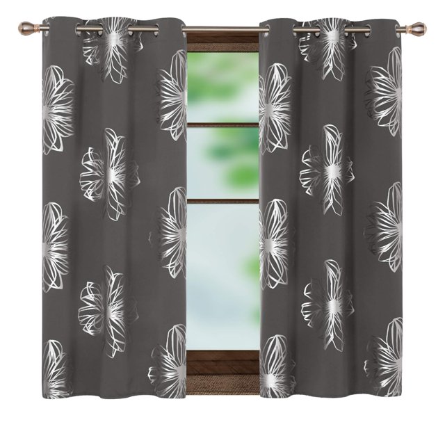 Deconovo Cortinas opacas con diseño floral gris claro de 42 x 54 pulgadas con aislamiento térmico para ventanas