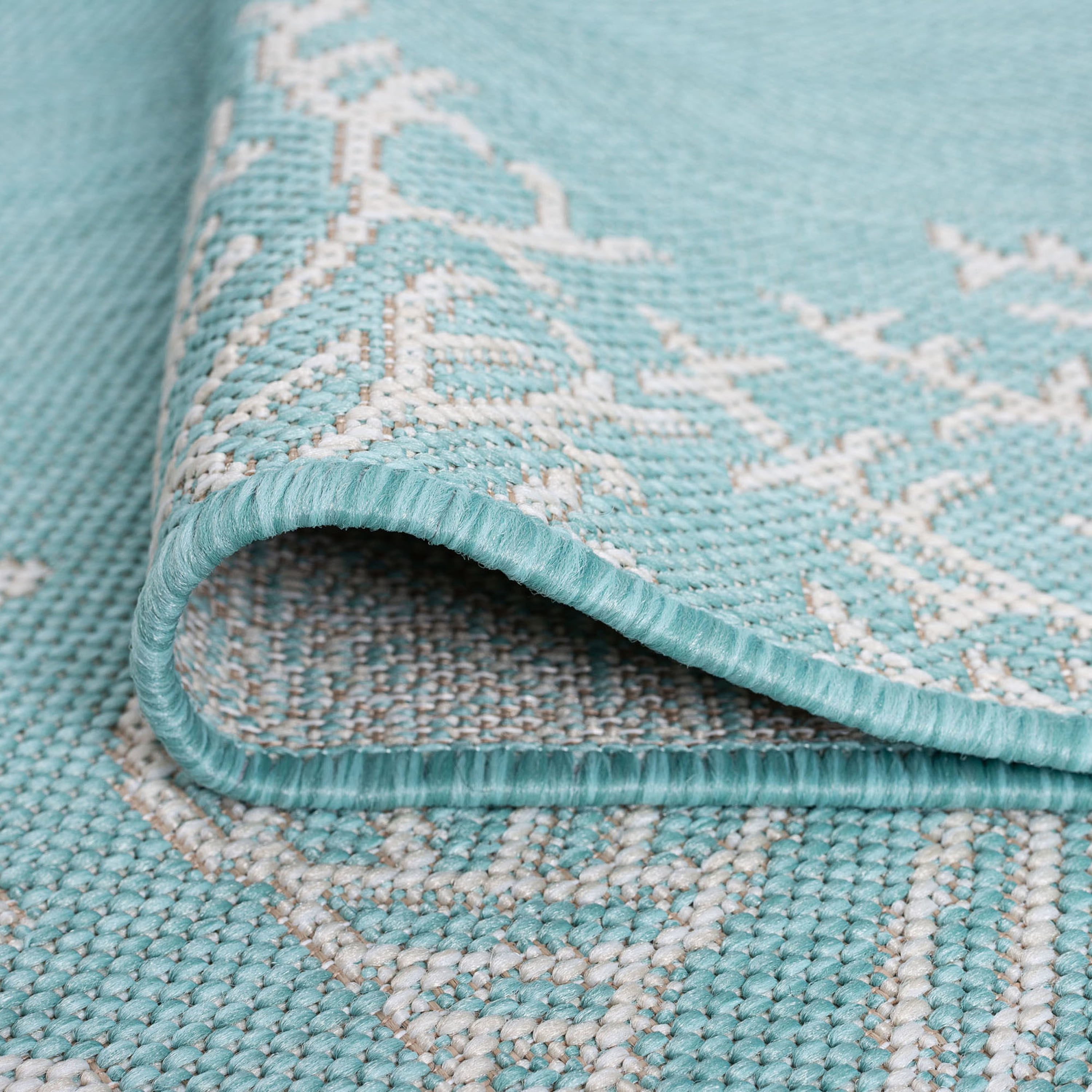 9x12 Water Resistant, Large Indoor Outdoor Rugs for Patios, Front Door Entry, Entryway, Deck, Porch, Balcony | Outside Area Rug for Patio | Aqua, Coastal | Size: 8'9'' x 12'2''