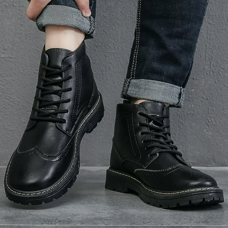 Byte Legend Autumn and Winter New British Style Martin Boots Men s Mid cut Brock Boots Leather Shoes Casual Lace up Business Short Boots Walmart