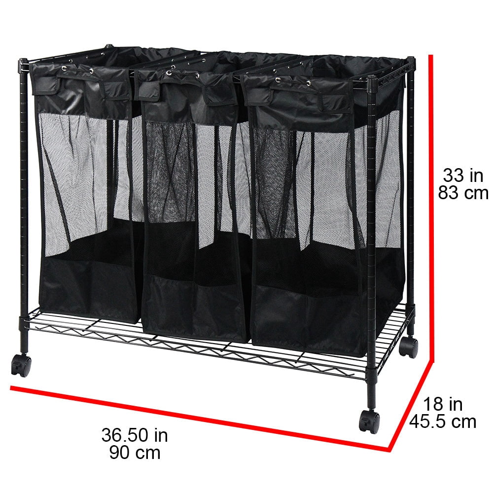 Oceanstar Triple Storage Metal Organizer and Laundry Sorter, 36.50 in L X 18 in W x 33 in H, Black Color