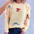 thumbnail image 2 of Teylalorva Womens Sweater Crew Neck Embellished Long Sleeve Casual Knit Pullover With Stylish Details Yellow Size L, 2 of 5
