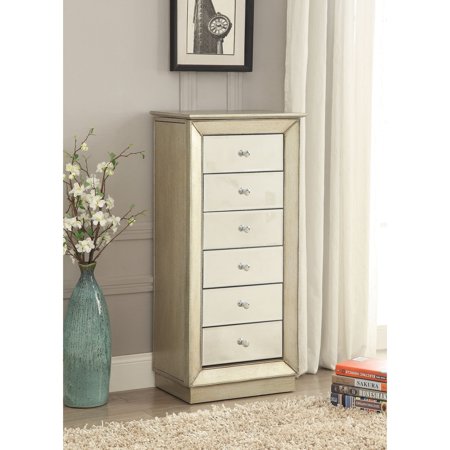 Benzara Wood Jewelry Armoire Having 6 Drawers With Mirror Front Gold Benzara Wood Jewelry Armoire Having 6 Drawers With Mirror Front Gold