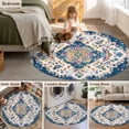 thumbnail image 6 of Boho Tribal Washable Round Area Rug 8 ft, Retro Style Flowers , Soft Non Slip Rugs Stain Repellent Indoor Felt Carpet for Living Dining Room Bedroom Home Office, 6 of 9