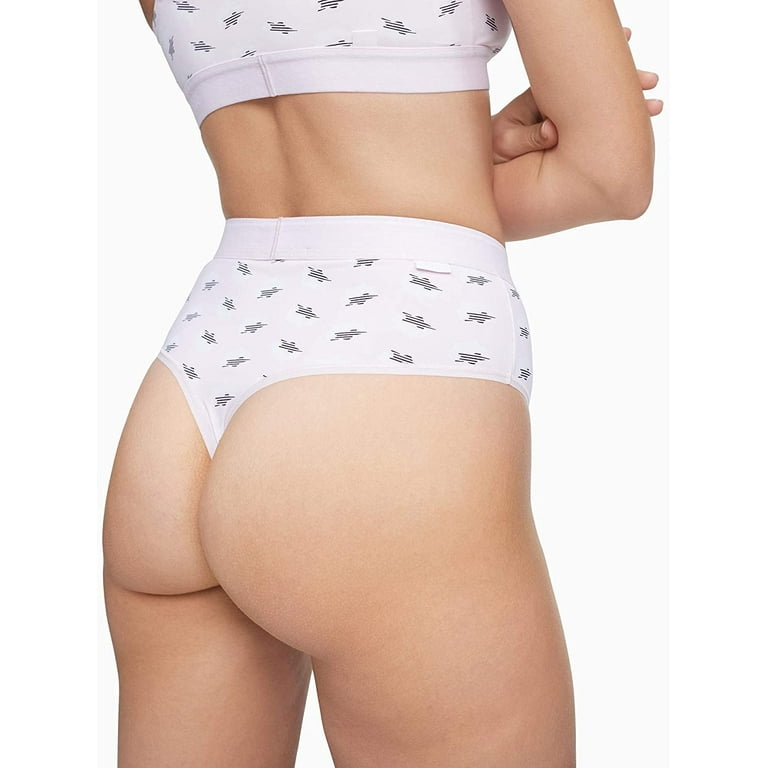 Calvin Klein Womens Ck One Micro High-Waist Thong Panty Large Sleeping Star  Printpearly Pink 
