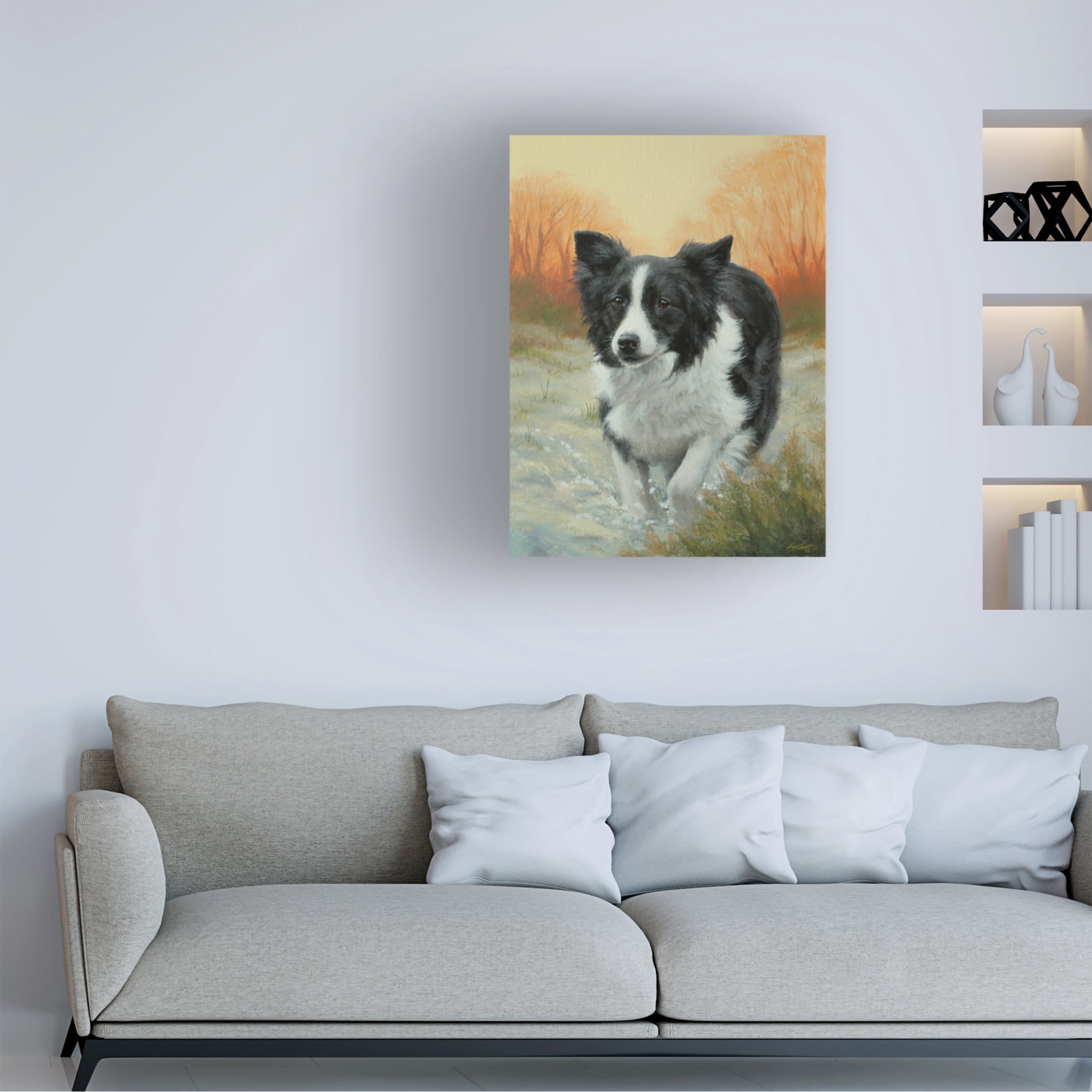 Canvas Wall Art - John Silver 'Border Collie in Winter Landscape' Wall Art for Living Room, Bedroom, or Office Décor by Trademark Fine Art - 18 x 24 Inches