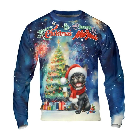 Merry Christmas and Happy New Year Santa French Bulldog Holiday Xmas Winter 2025 All Over Print 3D Sweatshirt Unisex Merch Dog Lover Gifts - 00024