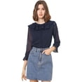 thumbnail image 1 of INSPIRE CHIC Blusade Gasa Transparente Lunares Cuello Con Volantes Botón Frontal Para Mujer Azul Oscuro XS, 1 of 6