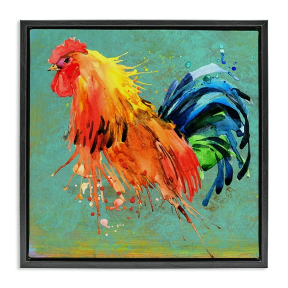 Stupell Industries Urban Abstract Rooster Splash Animals & Insects Painting Black Floater Framed Canvas Art Print Wall Art, 18 x 18