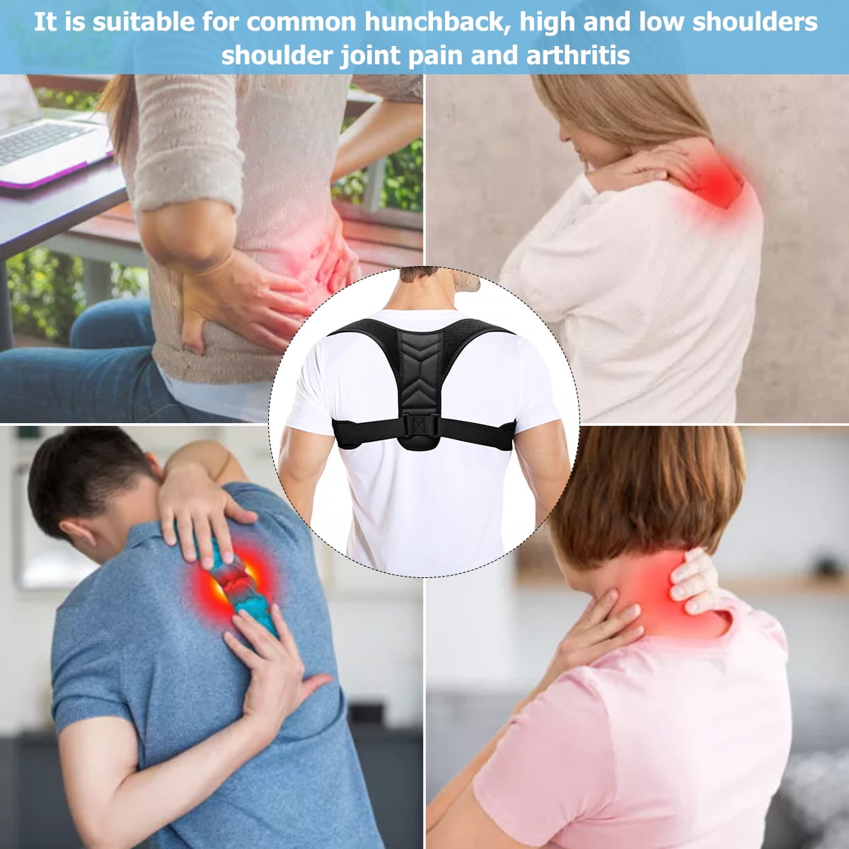 Gpoty Posture Corrector for Men and Women Adjustable Upper Back Brace  Breathable Comfy Support Straightener Pain Relief Upper Spine Support for  Shoulder Back Neck Clavicle Black/Silver 