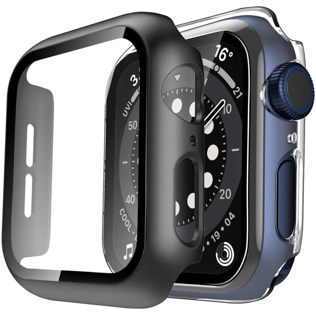 TAURI Paquete de 2 Estuches Rígidos Compatibles con Apple Watch Series 3/2/1 42mm Protector de Pantalla de Vidrio Templado 9H Incorporado Parachoques Delgado Cubierta Protectora Completa Sensible al T
