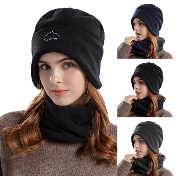 Nooxsoe Winter Beanie Hat Scarf Set Warm Neck Scarf Winter Headwear Winter Hat Winter Warm Bonnet Soft Stretch Slouchy Beanie Knit Cap for Men Women Womens Winter Hats Womans Hats Black One Size