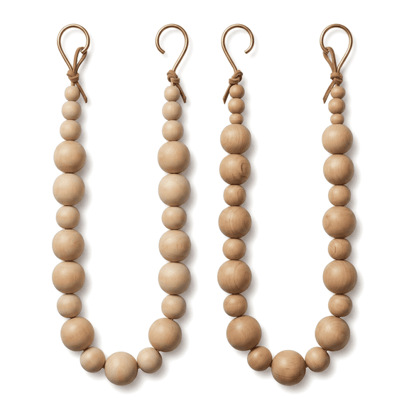 Set of 2 Curtain Tie Backs, Natural Wood Drape Tiebacks, Window Treatment, Farmhouse Garland, Boho Decor Accessories