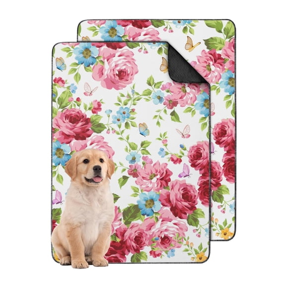 2-Count Medium Floral House Training Pads, Washable Reusable Puppy Potty Mats 24x35 Inch, Non-Slip Dog Crate Liners for Indoor Area Setup
