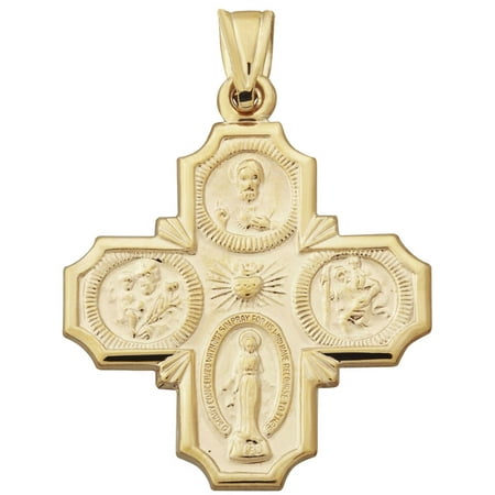Simply Gold Precious Sentiments 10kt Yellow Gold 4-Way Medal with I am a Catholic, Please call a priest Men's Charm