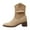 Khaki, variant on Women's Mid Calf Boots Suede Slouchy Wide Calf Block Heel Square Toe Slip on Casual Winter Western Ankle Booties
