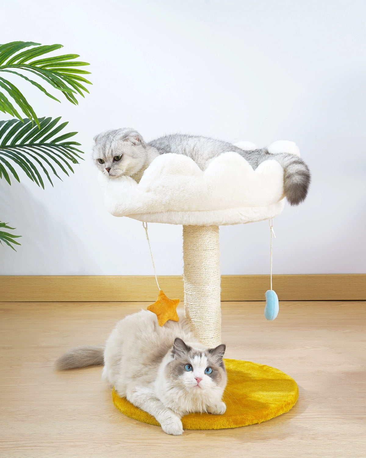 Happi N Pets Cloud Cat Tree, Cat Scratching Post with Bed, Small Cat Tree, Featuring with Cloud Soft Perch & Cute Toys, Removeable Cover, Bonus Catnip