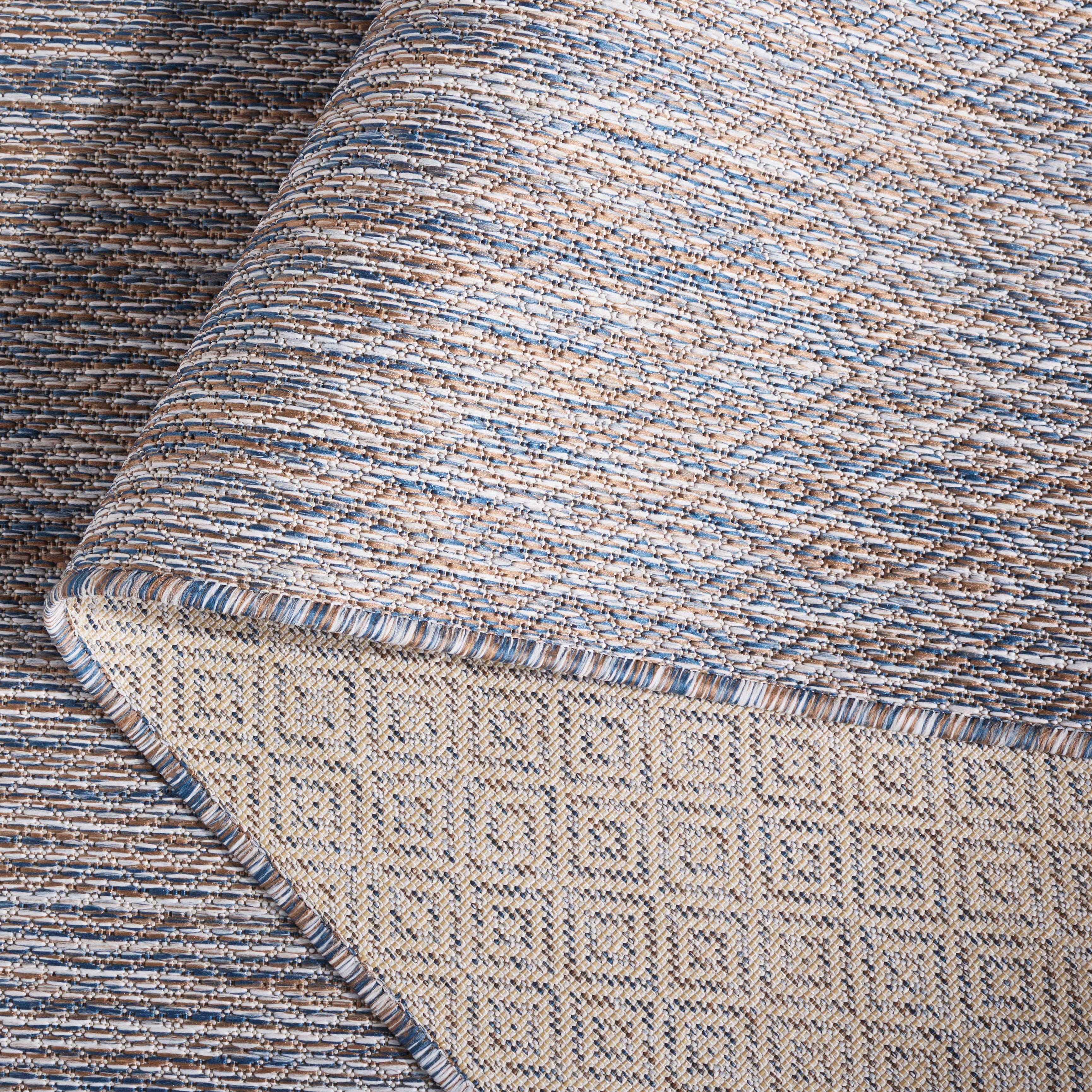 Safavieh Courtyard Mitre Geometric Indoor/Outdoor Area Rug, Ivory Blue/Beige, 6'7" x 6'7" Round