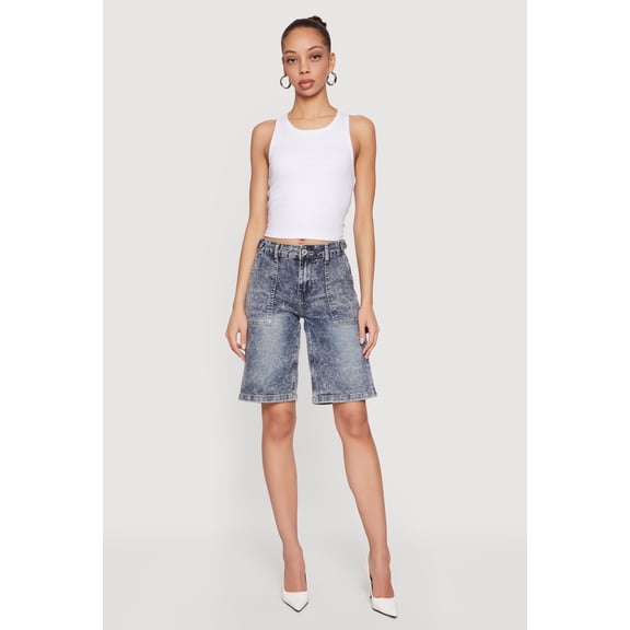 Women's VIP Denim Bermuda Shorts with Strap Detail