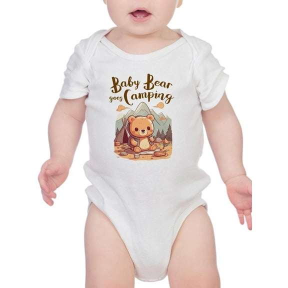 Camping With Cute Baby Bear Bodysuit Infant -Smartprints Designs, Unisex Regular Fit