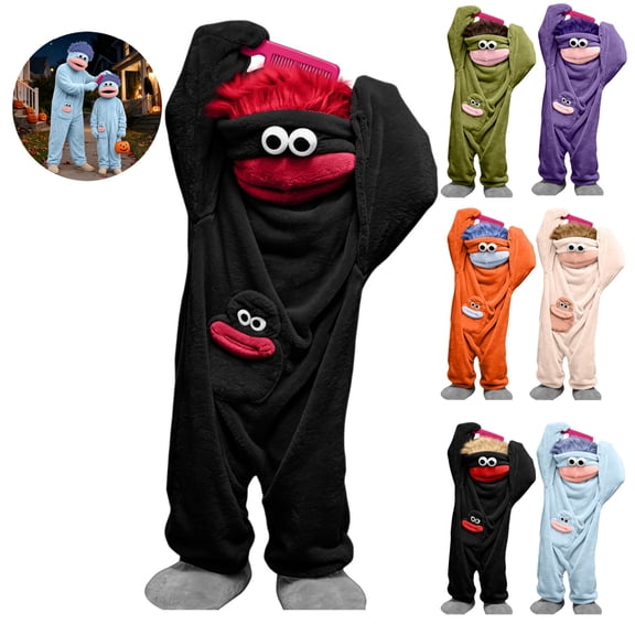 Mfakffe Kids Funny Big Mouth Monster Onesie Pajamas Hooded Full Body Matching Loungewear Warm Sleep Costume for Boys Girls Cold Weather Home Wear Shoes & Combs Not Included