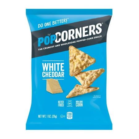 ((Use By 07/16/2023))PopCorners Popped Gluten Free Corn Snacks, White Cheddar, 1 oz Bags, 20 Count